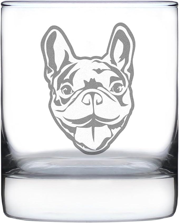 Happy Frenchie - Whiskey Rocks Glass - Unique French Bulldog Themed Gifts or Party Decor for Women and Men - 10.25 Oz