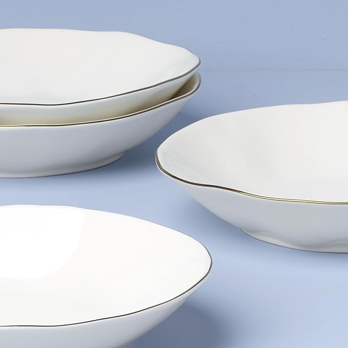 Lenox 899193 Blue Bay White Pasta Bowls, Set Of 4, Service For 4