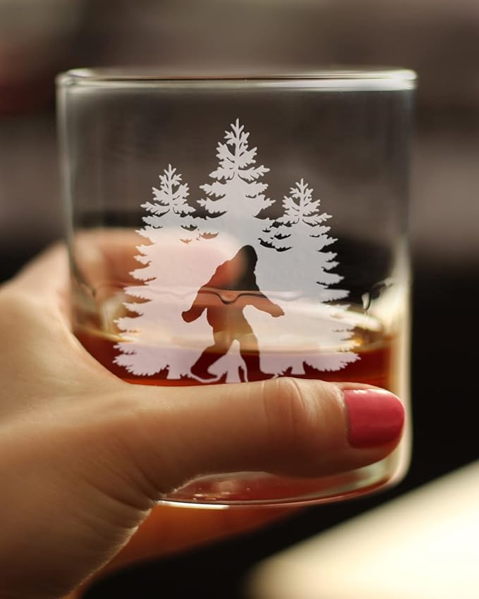 Bevvee Bigfoot Whiskey Rocks Glass - Funny Bigfoot Gifts for Sasquatch Enthusiasts - 10.25 Oz Rocks Glasses