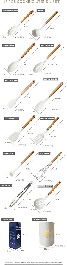 Silicone Cooking Utensils Set, Kitchen Utensils Set 13 Pcs for cooking, BPA Free Spatula Set with Heat Resistant Wood Handles for Nonstick Cookware (Black)