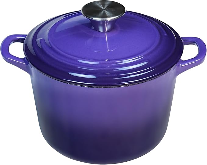 Dutch Oven Pot with Lid 1.8 qt Cast Iron Dutch Oven for Bread Baking Purple Enameled Cast Iron Rice Pot with Handels