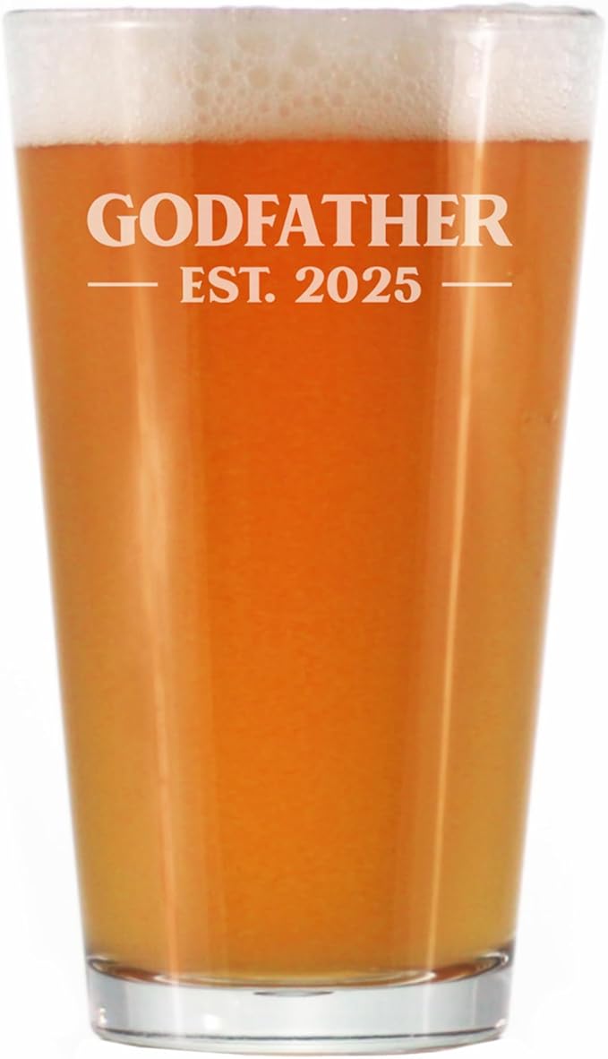Bevvee Godfather Est 2025 - New Godfather Pint Glass Proposal Gift for First Time Godparents - Bold 16 Oz Glasses