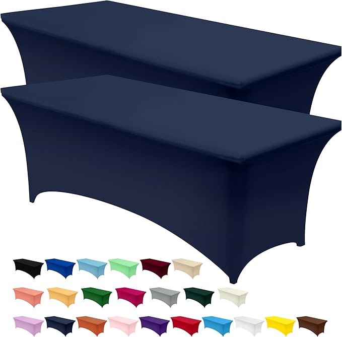 Utopia Kitchen Spandex Tablecloth 2 Pack [8FT, Navy Blue] Tight, Fitted, Washable and Wrinkle Resistant Stretch Table Cloth Rectangle Cover for Trade Show, Weddings & Parties [96Lx30Wx30H Inch]