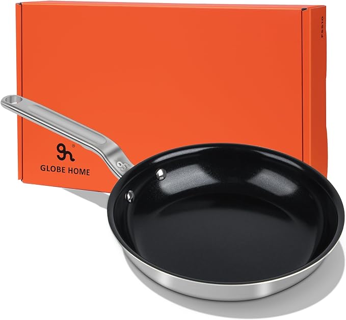 5 Ply Ceramic Non Stick Frying Pans - 12 Inch Stainless Clad Nonstick Skillet, Toxic, PTFE & PFOA FREE, Professional Cookware for Induction, All Stoves and Oven up to 650°F