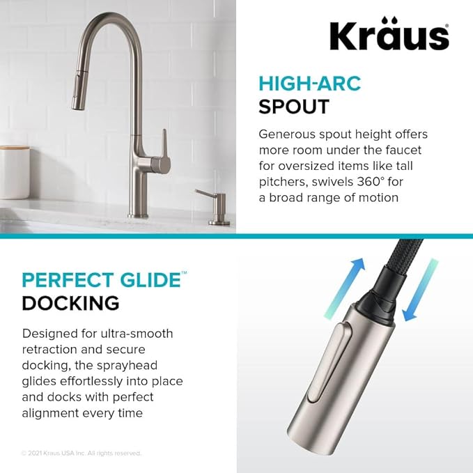 KRAUS Oletto Tall Modern Pull-Down Single Handle Kitchen Faucet in Spot Free Stainless Steel, KPF-3101SFS