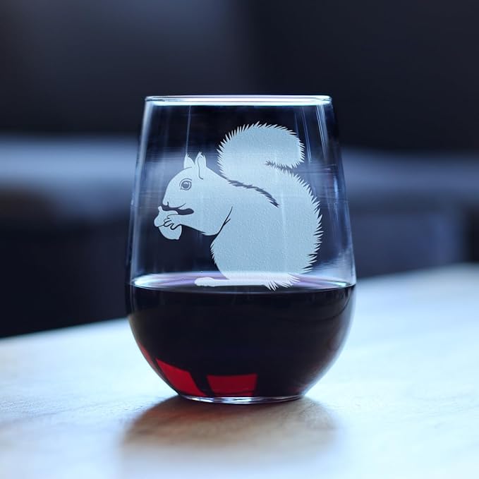 Bevvee Squirrel Stemless Wine Glass - Squirrel Gifts and Decor with Squirrels - Large 17 Oz Glasses
