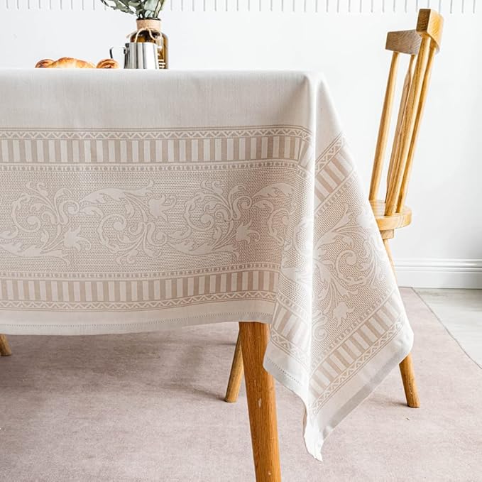 MANGATA CASA Rectangle Tablecloth Faux Cotton Waterproof and Wrinkle Resistant Washable Jacquard Polyester Table Cloth for Kitchen Dining/Party/Indoor and Outdoor Use(Light Taupe,60x120 inch)