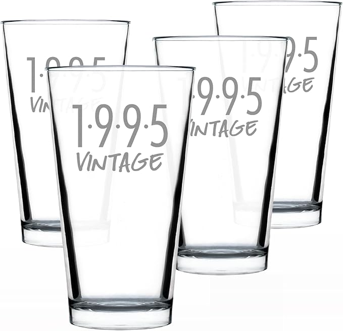 Bevvee Vintage 1995 Pint Glass for Beer - 31st Birthday Gifts for Men or Women Turning 31 - Fun Bday Party Decor - Set of 4-16 oz
