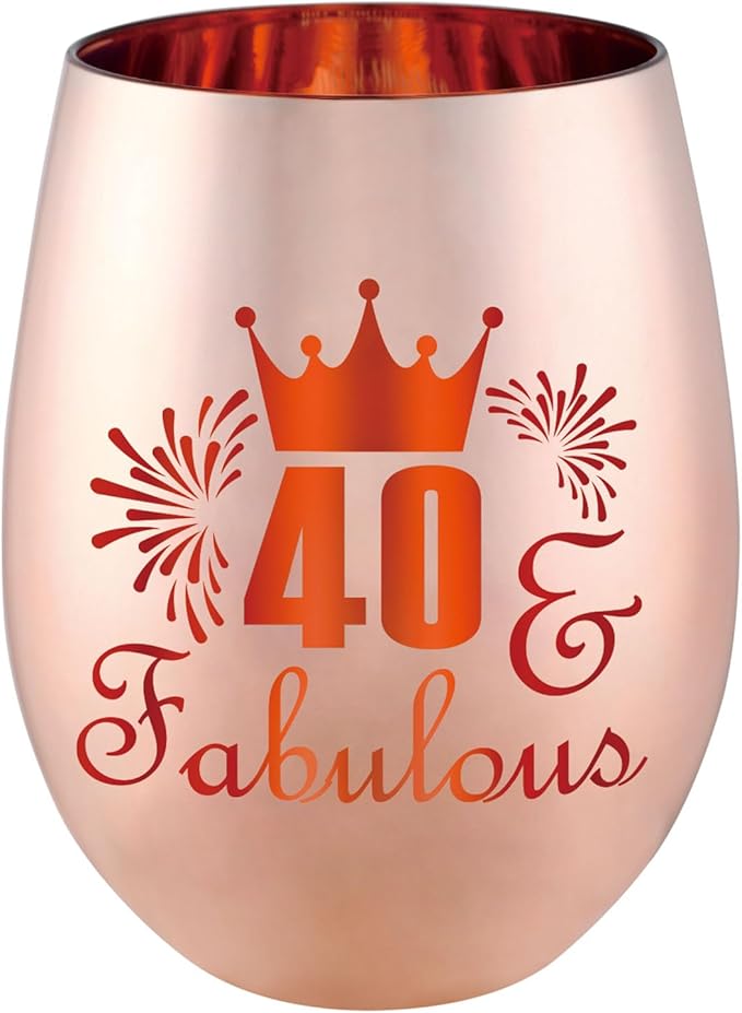 40 and Fabulous Wine Glass Gift - 40th Birthday Gifts for Women - 40 Year Old Birthday Decorations