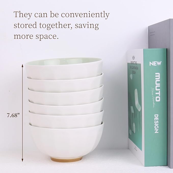 6-Piece Pasta Bowls 24 oz, Green Porcelain 6 inch, Microwave Oven Dishwasher Safe Scratch Resistant