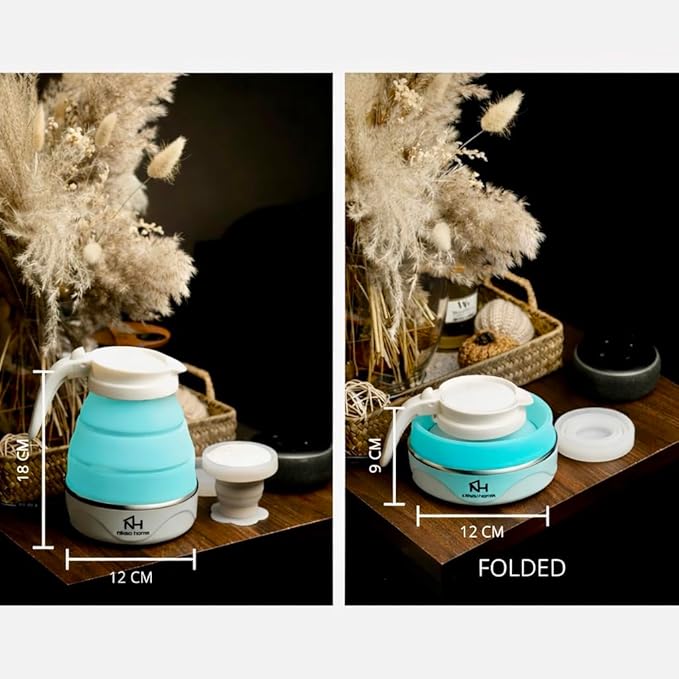 Nikao Home Foldable Electric Kettle With Milk Frother and Foldable Cup – Travel kettle, Portable Tea Kettle for Travel, Mini Collapsible Water Warmer, Compact Design and Quick Heating. (Aqua Blue)