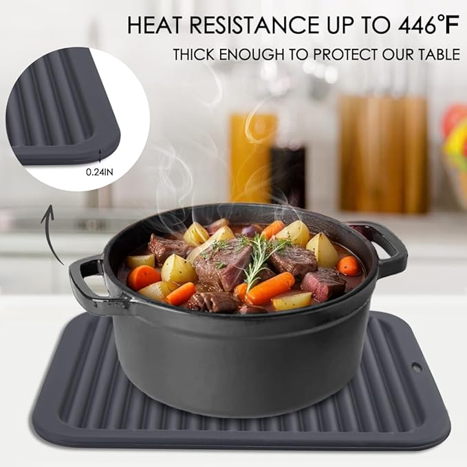 4 PCS Silicone Trivet for Hot Dishes, Silicone Hot Pads Trivets Mat for Hot Pots and Pans, Heat Resistant Hot Mats, Pot Holders, Tables Mats for Countertop, Jar Opener, Drying Mat (Dark Grey)