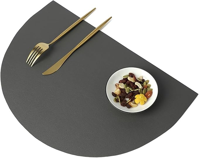 PU Leather Tableware Pad Waterproof Heat Insulation Non-Slip Placemats Soft Khaki Black Brown Washable Bowl Coaster(HR Grey,42X28CM_1PCS)