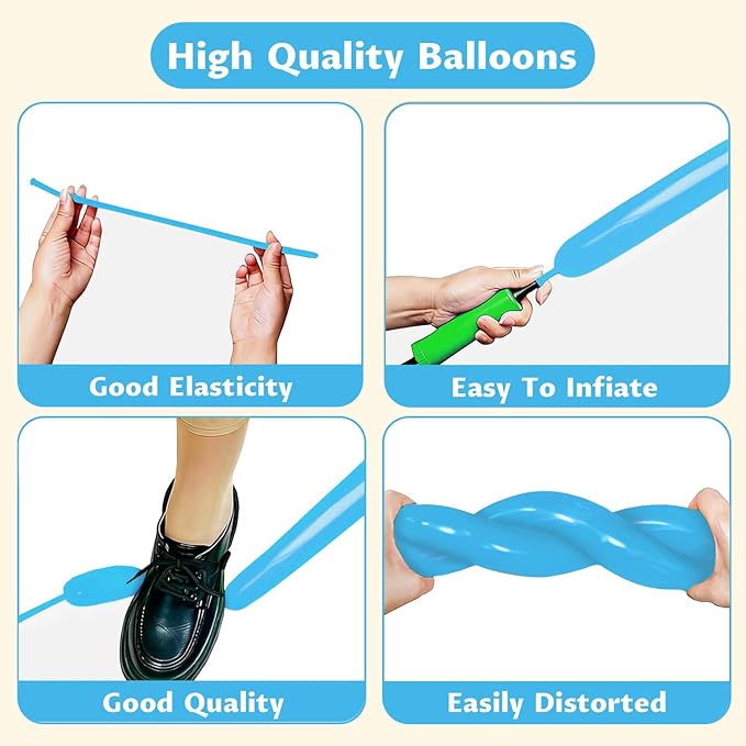 KAWKALSH 260 Light Blue Long Balloons for Balloon Garland Thickening Skinny Latex Twisting Animals Modeling Christmas Birthday Wedding Party Festival Decorations 100pcs
