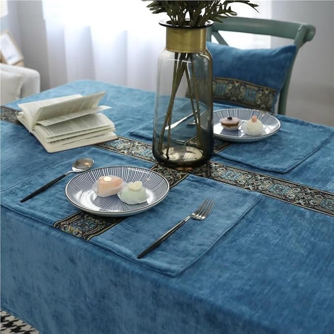 Rectangular Tablecloth Classic Tablecloth Tea Blue Double-Sided Velvet Thickened Rectangular Tablecloth Suitable for Restaurant Camping(130 * 180cm)