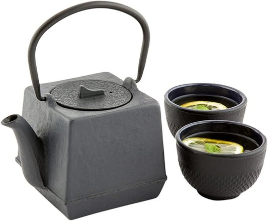 Restaurantware Tetsubin 27 Ounce Cast Iron Teapot 1 Cube Iron Teapot - With Strainer Retains Heat Black Cast Iron Japanese Tea Kettle Curved Handle