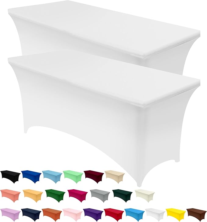 Utopia Kitchen Spandex Tablecloth 2 Pack [4FT, White] Tight, Fitted, Washable and Wrinkle Resistant Stretch Table Cloth Rectangle Cover for Trade Show, Weddings & Parties [48Lx30Wx30H Inch]