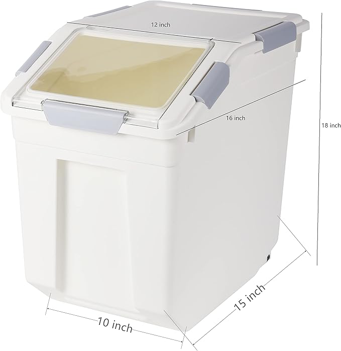 EonTone Pack-6 Commercial Flour Storage Container 25 Liters (30 Lb‎) with Lockable Lid Wheels and Measuring Cup BPA-Free Food Dispenser