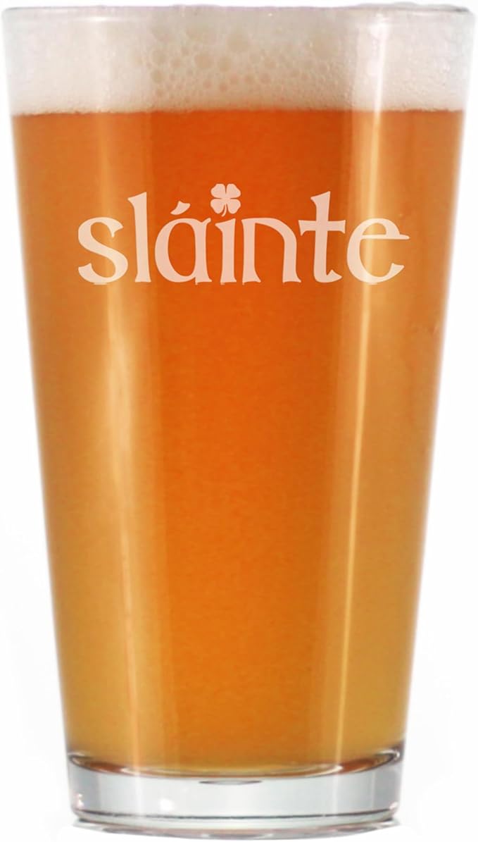 Bevvee Slainte Irish Cheers Pint Glass - Fun St Patricks Day Party Decor or Gifts - 16 Ounce