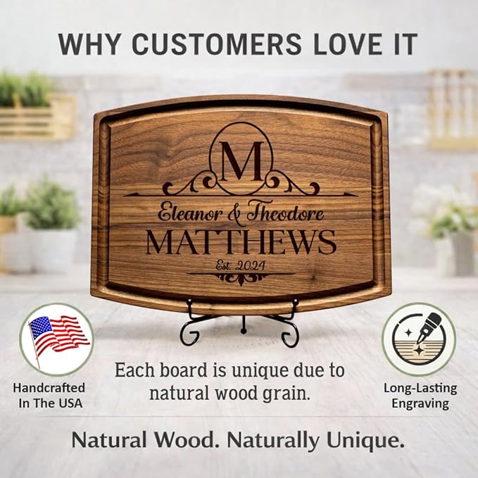 Personalized Cutting Board – Custom Engraved Wood Charcuterie Board – Unique Wedding & Engagement Gift for Couples – Anniversary, Housewarming & Real Estate Closing Gift for New Homeowners