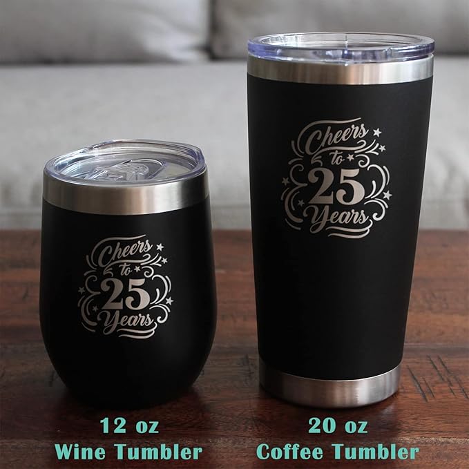 Bevvee Cheers to 25 Years - Pint Glass for Beer - Gifts for Women & Men - 25th Anniversary Party Decor - 16 Oz Glasses