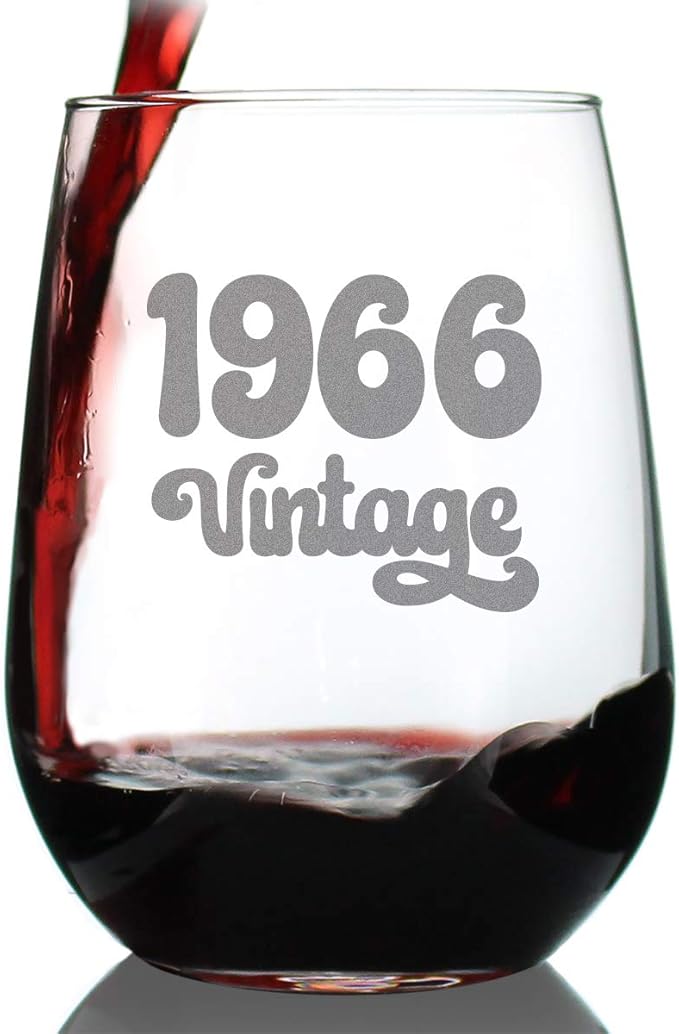 Bevvee Vintage 1966 Stemless Wine Glass - 60th Birthday Gifts for Women & Men Turning 60 - Bday Party Decor - Large 17 oz
