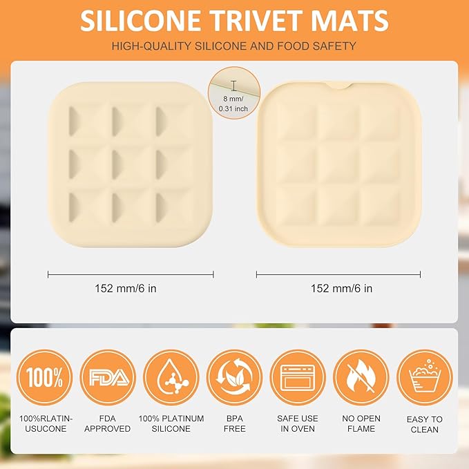 Silicone Trivets for Hot Pots and Pans, Pot Holders Hot Pads 6 Pack Silicone Mats for Kitchen Counter, Soft Durable Drying Mat, Jar Opener and Coasters (Apricot)