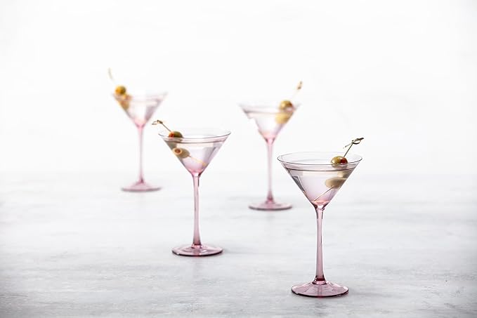 Fortessa Gala Glass, 8 Ounce Martini (Set of 4), Pink