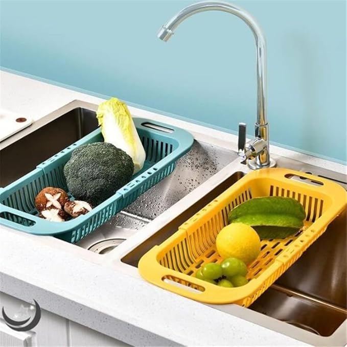 JSEIAJB Telescopic Vegetable Basket, Vegetable Washing Basket, Cabbage Basket, Drain Basket, Double-Layer Vegetable(E)
