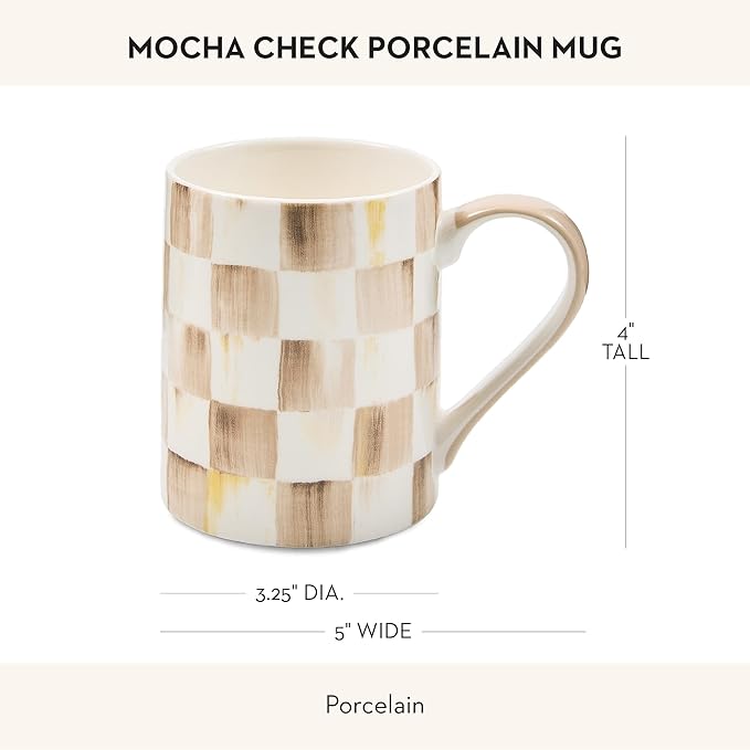 MACKENZIE-CHILDS Porcelain Mug, Tea and Coffee Mug, Brown-and-White Mocha Check