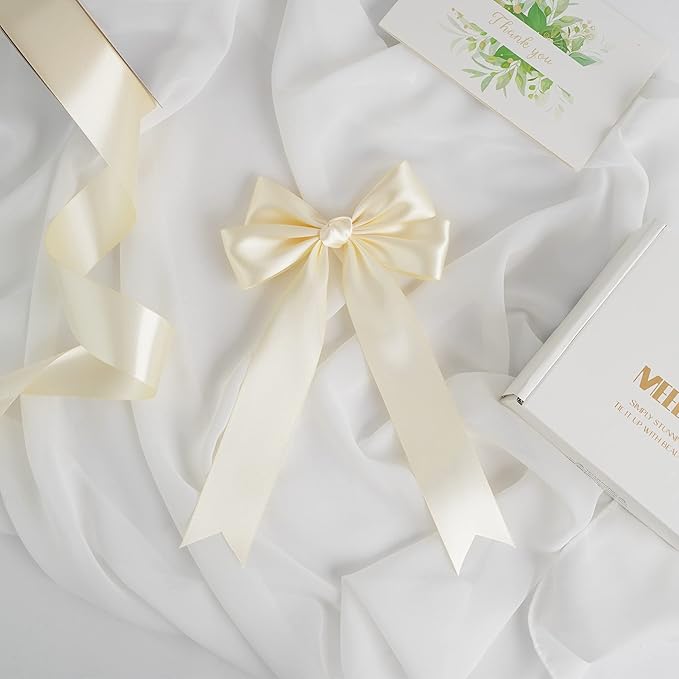 MEEDEE Ivory Satin Ribbon 1-1/2 Inch Ivory Ribbon Lux Double Faced Satin Ribbons by 50 Yards Beige Polyester Satin Ribbons for Crafts, Weddings, Flower Bouquet, Holiday Decorating