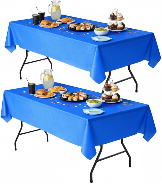 Nasitos 2 Pack Vinyl Tablecloth Rectangle 60x120 Inch-Stain and Wrinkle Resistant Blue Tablecloths with Flannel Backing, Vinyl Tablecloth for Dining Table, Buffet Parties and Camping