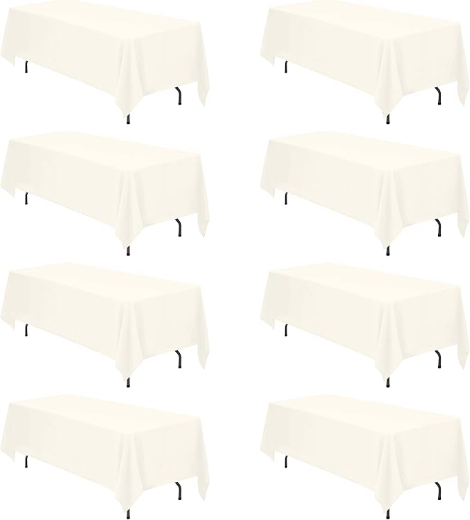 BRILLMAX 8 Pack Ivory Tablecloths 70 x 120 Inch for 6ft & 8ft Rectangle Tables - 150 GSM Polyester Fabric, Universal Fit, Water, Stain & Wrinkle Resistant Cloth Cover for Wedding Reception Banquet