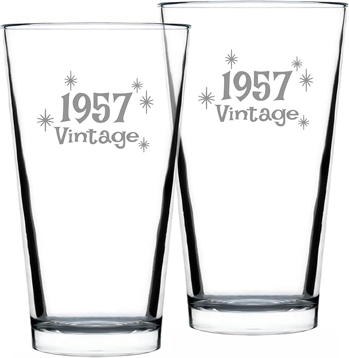Bevvee Vintage 1957 Pint Glass for Beer - 69th Birthday Gifts for Men or Women Turning 69 - Fun Bday Party Decor - Set of 2-16 oz