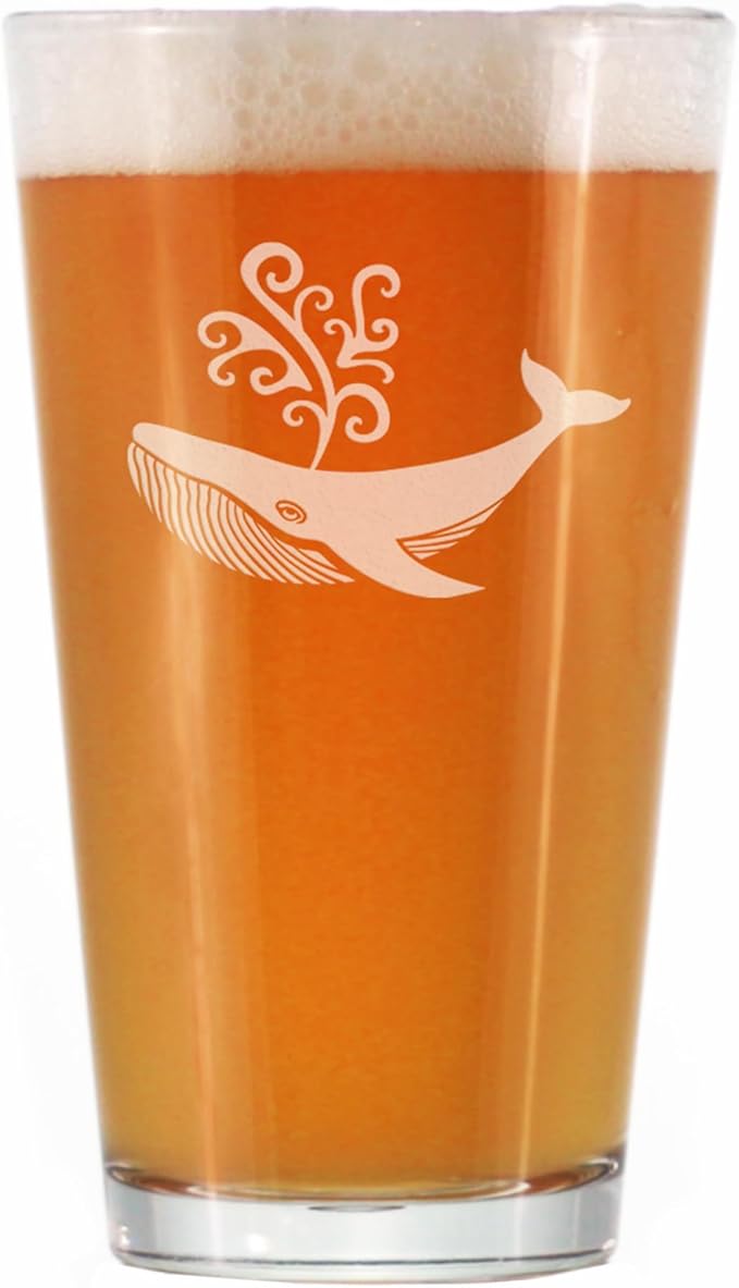 Bevvee Whale Pint Glass for Beer - Beach Themed Decor and Gifts for Whale Lovers - 16 Oz Glasses