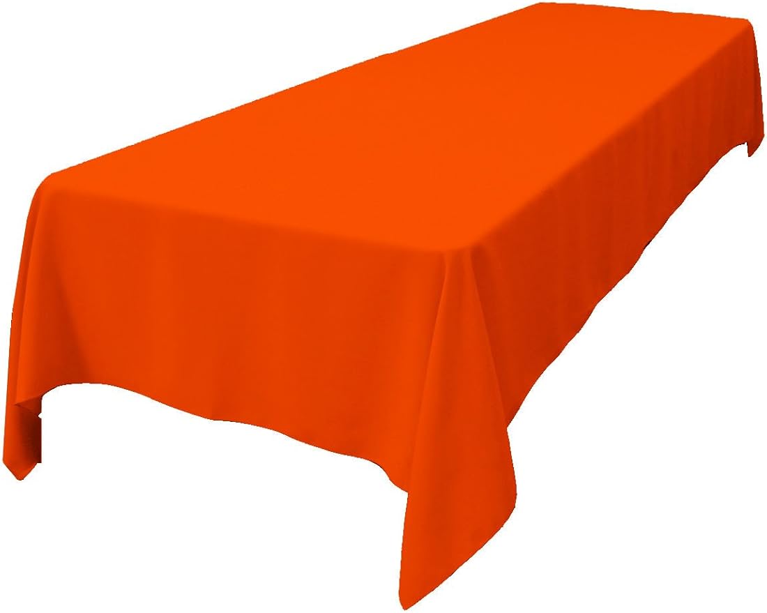 LA Linen Polyester Poplin Washable Rectangular Tablecloth, Stain and Wrinkle Resistant Table Cover 60x144, Fabric Table Cloth For Dinning, Kitchen, Party, Holiday 60 by 144-Inch, Orange