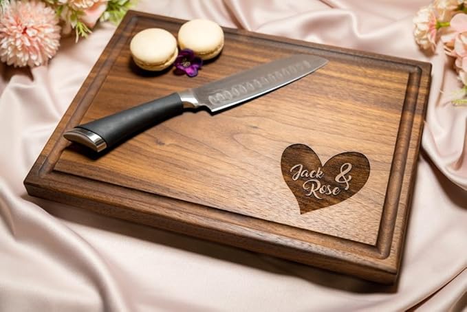 Personalized Cutting Board, Custom Wedding, Anniversary or Housewarming Gift Idea, Wood Engraved Charcuterie, for Newlyweds or Couples, Corner Heart Design 085