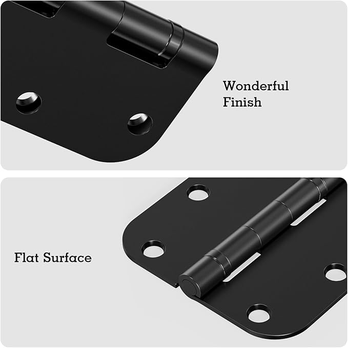 12 Pack Anti Squeak Matte Black Door Hinges 3.5 Inch 5/8" Radius Interior 3-1/2" Round Ball Bearing Hinges for Doors Flat Bifold Standard Bedroom 3 ½" Hardware Essentials House Home Decor Accessories