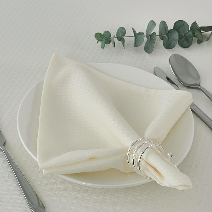 maxmill Cloth Napkins 20 x 20 Inch Weaved Texture Pattern Soft Comfortable and Luxury Serviette for Restaurant Family Dinners Weddings Parties and Banquets Set of 4 Pieces, Ivory