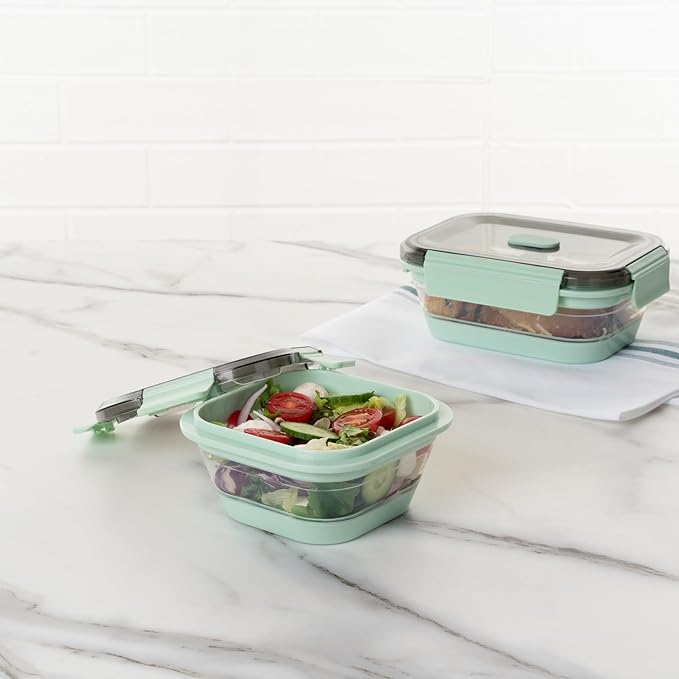 Restaurantware-Fresh Hero 17 Ounce Storage Containers, 20 Durable Airtight Food Containers - Microwavable, Freezable, Green Plastic Collapsible Container, Dishwashable, With Vented Lids