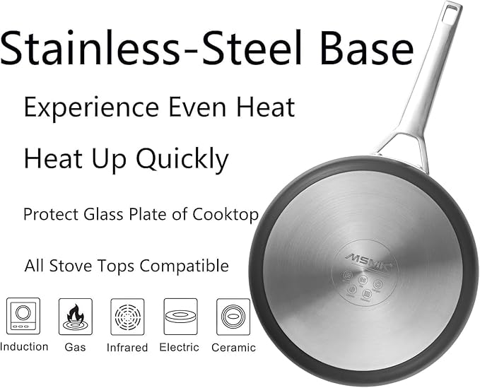 MsMk 3.5 Quart Deep Frying pan, 10-inch Durable pans for refreshing old saute pan with lid, Deep and straight edge, Easy Clean-Up, Even Heating, Comfortable Handling, Induction Compatibility,