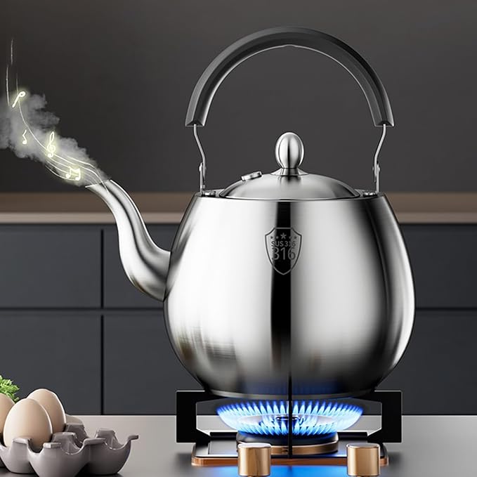 Whistling Tea Kettle, 316 Stainless Steel Teapot for Stovetop with Anti-Scald Handle Suitable for Various Stoves(4L)