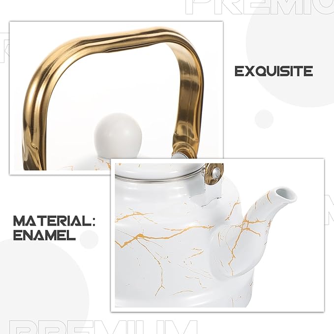 Marble Pattern Enamel Tea Kettle, 1.7L Stovetop Water Kettle for Home Use, Suitable for Gas Furnace and Induction Cooker, Ideal for Brewing Tea, Coffee, and More
