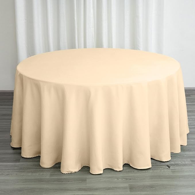 Efavormart 120" Wholesale Round Tablecloth Polyester Round Table Linens for Wedding Party Banquet Restaurant - Beige
