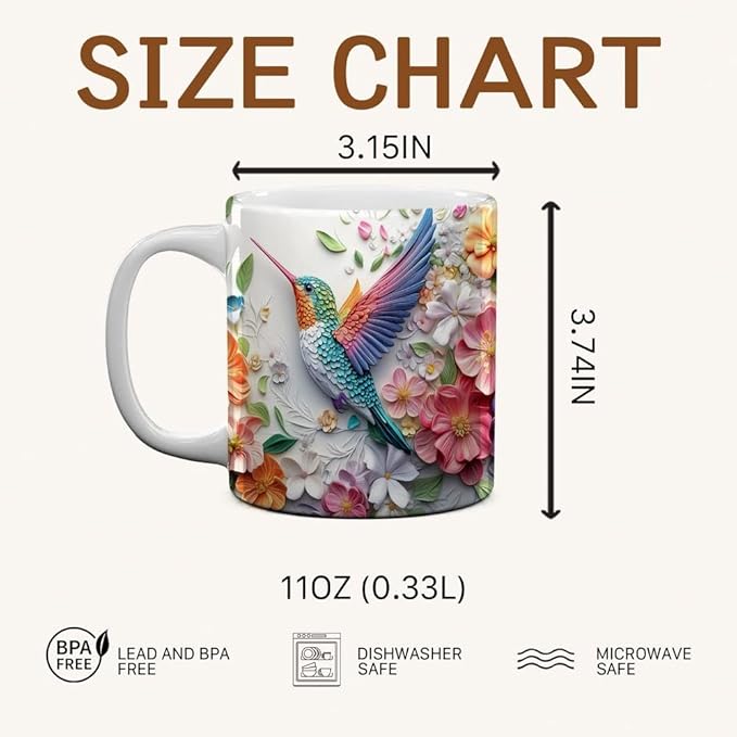 Hummingbird Coffee Mug - Hummingbird Lover Mugs Gifts for Women Men - Birthday, Christmas Gift for Friend Mom Dad Wife Husband - 11oz Printed Ceramic Coffee Cups