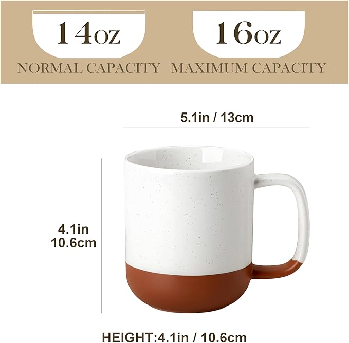MALACASA Ceramic Coffee Mugs Set of 4, 16oz Coffee Cups, Modern Farmhouse Mugs for Coffee, Latte, Tea, Hot Chocolate, Cappuccino, Milk, Microwave & Dishwasher Safe, Khaki White, Series TARA
