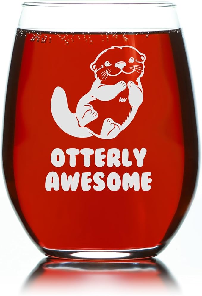 C M Otterly Awesome 17 oz Stemless Wine Glass - Funny Gift for Otter Lovers for Women and Men
