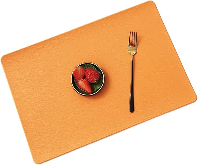 Faux Leather Placemats Set of 1/4/6 Place Mat Heat Indoor Dining Table Mat Easy to Clean Non-Slip Kitchen Mat(YB Orange,45x30cm 4pcs)