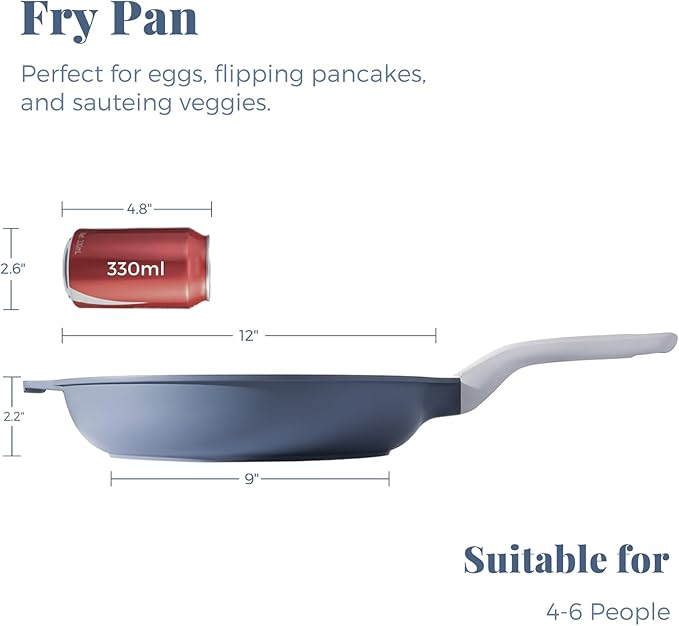 PRICUSIS Nonstick Ceramic Frying Pan, 8/10/12 Inch Non Toxic Skillet, Egg & Omelet & Chef's Pan, Induction Compatible & Oven Safe, Dishwasher Safe,PTFE PFAS & PFOA Free (12 Inch, Gray)
