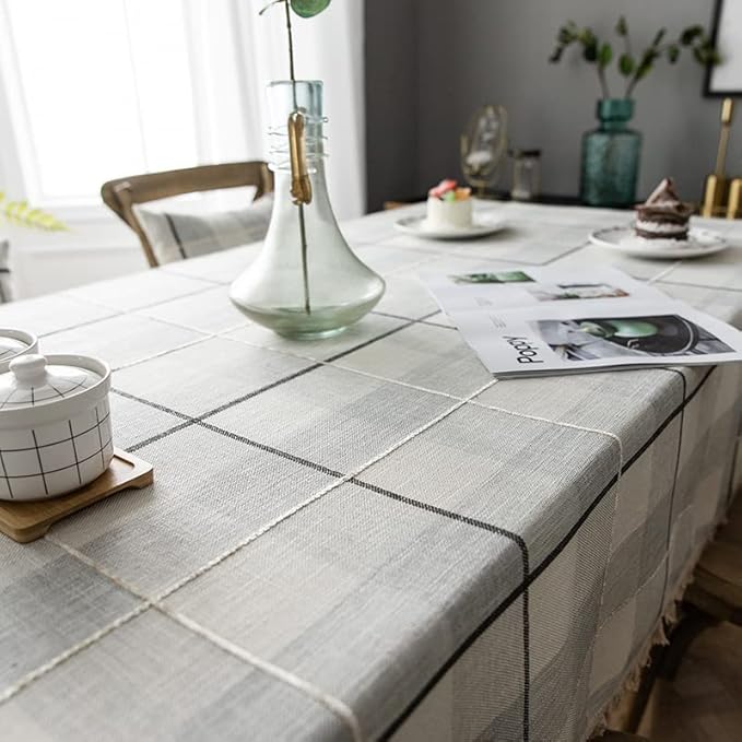 Neelvin Rustic Rectangle Burlap Thick Tablecloth Cotton Linen Table Linens Tablecloths Waterproof Wrinkle Free Table Cover for Kitchen Dinning,55"x102",10-12 Seats